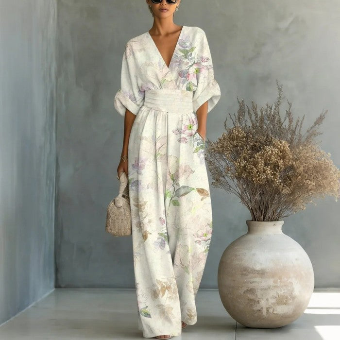 【S-3XL】🌺Elegantní dámský kombinéza s potiskem a výstřihem do V