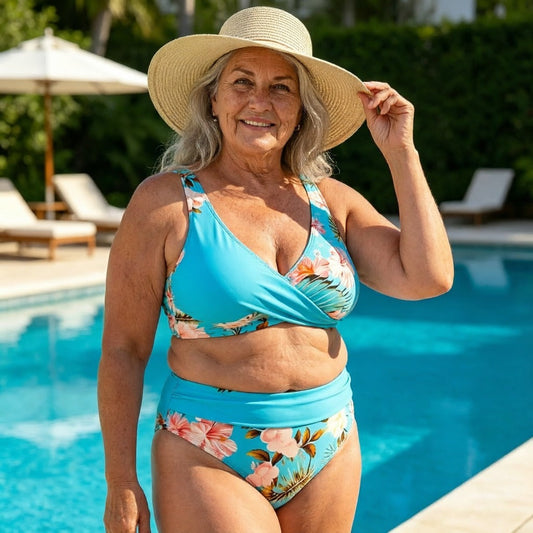 【🏖️EU S-XL】🌊👙Női virágmintás, magas derekú bikini szett