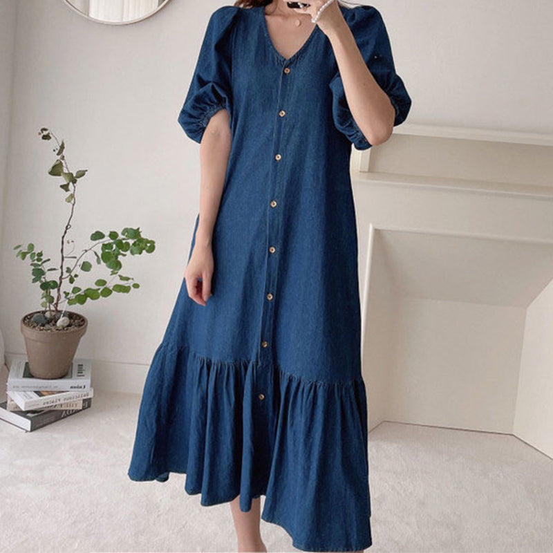 【M-3XL】👗Dámské šaty s výstřihem do V a krátkými rukávy
