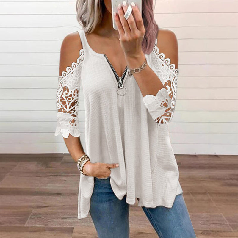 【S-5XL】👚Top s krajkou, s výstřihem na ramenou a zipem