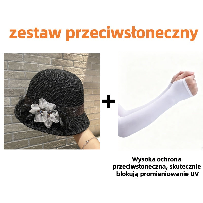 🌸👒Letní dámský klobouk s pletenými květinami, skládací