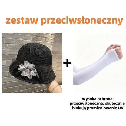 🌸👒Letní dámský klobouk s pletenými květinami, skládací