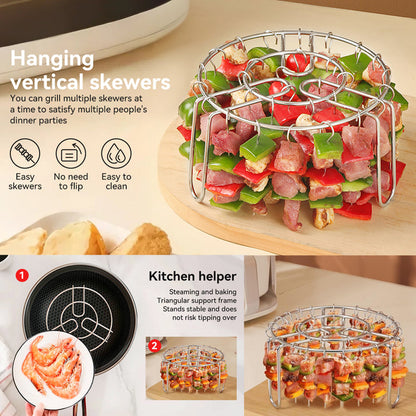 🔥Stojan na špízy do horkovzdušné fritézy – 🍢nerezový vertikální stojan na špízy vhodný pro přípravu domácích grilovaných pochoutek