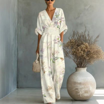 【S-3XL】🌺Elegantní dámský kombinéza s potiskem a výstřihem do V