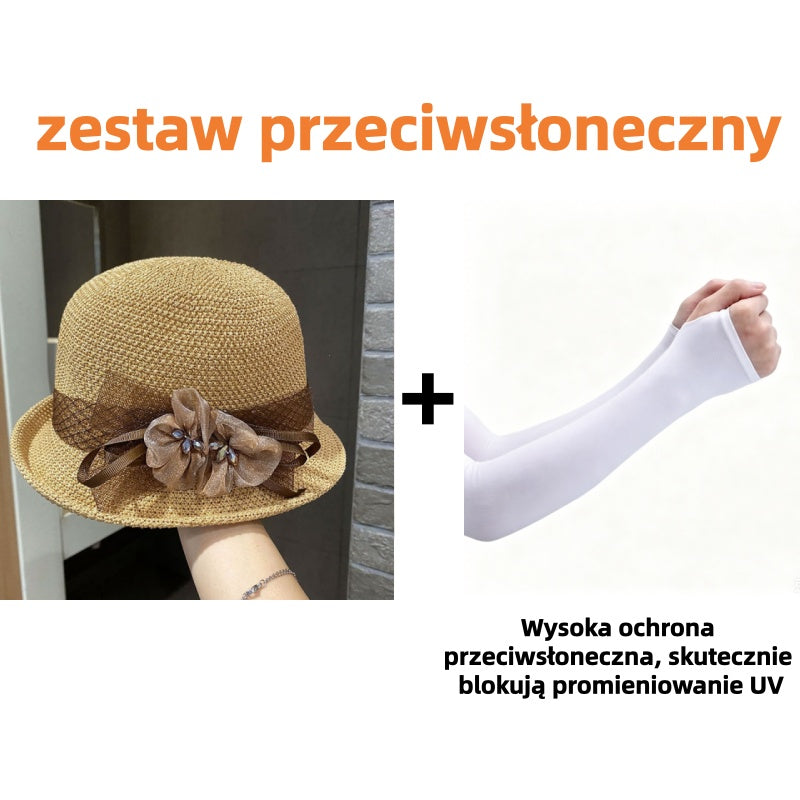 🌸👒Letní dámský klobouk s pletenými květinami, skládací