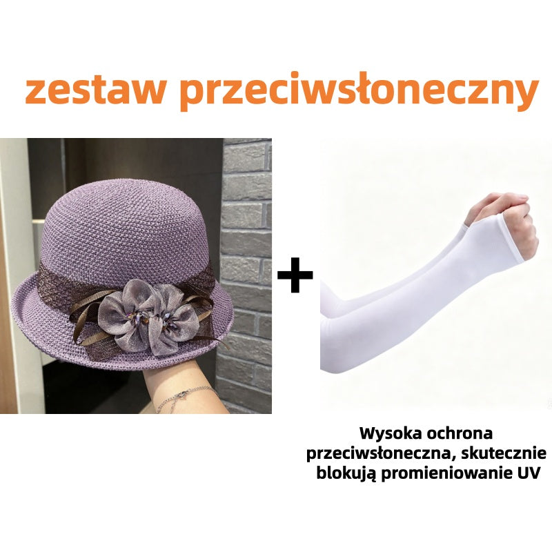 🌸👒Letní dámský klobouk s pletenými květinami, skládací