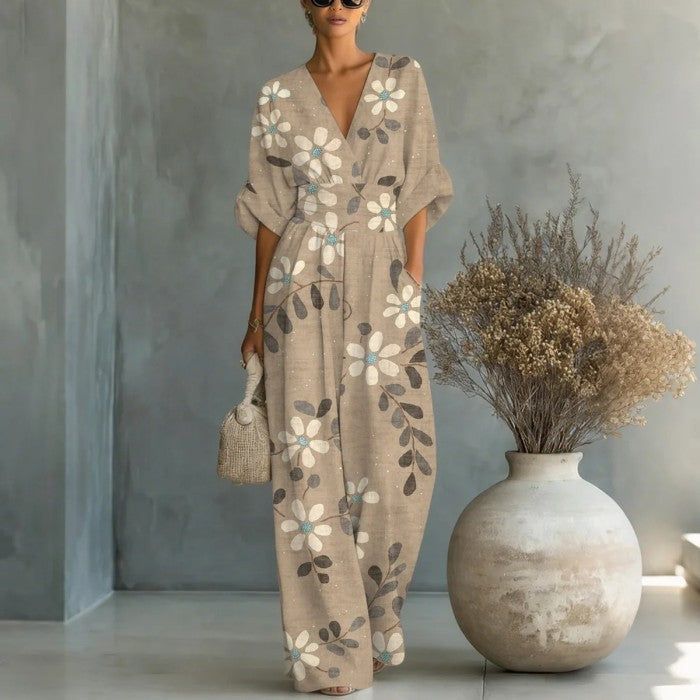 【S-3XL】🌺Elegantní dámský kombinéza s potiskem a výstřihem do V