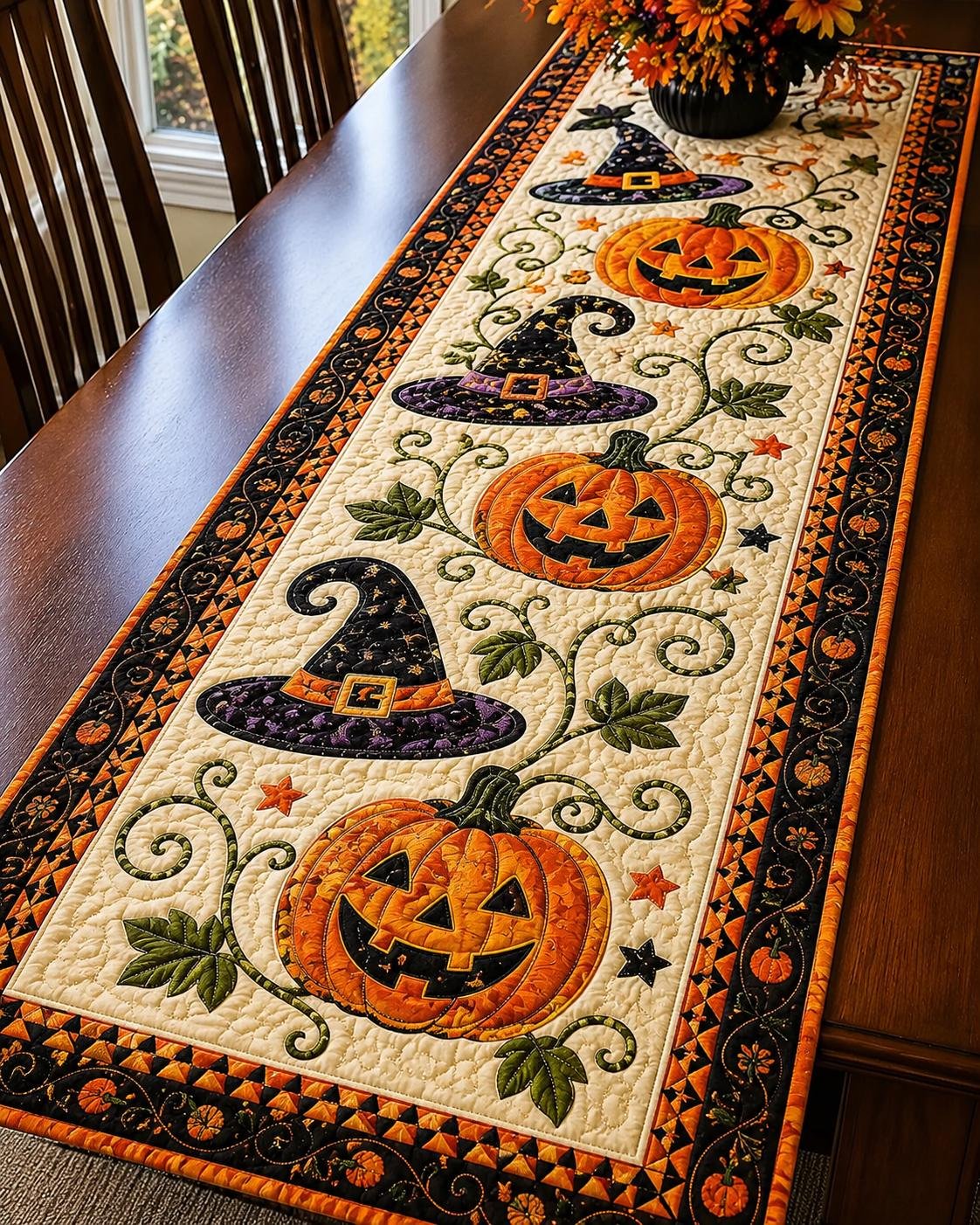 🎃Prošívaný ubrus s halloweenskými motivy – Útulná podzimní dekorace hotová během chvilky