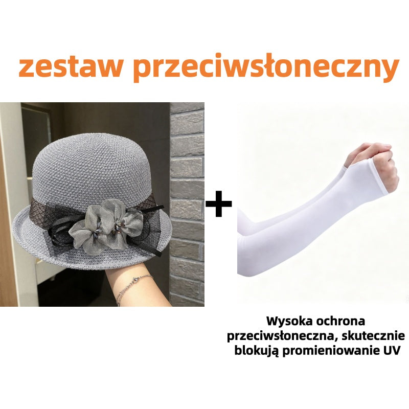 🌸👒Letní dámský klobouk s pletenými květinami, skládací