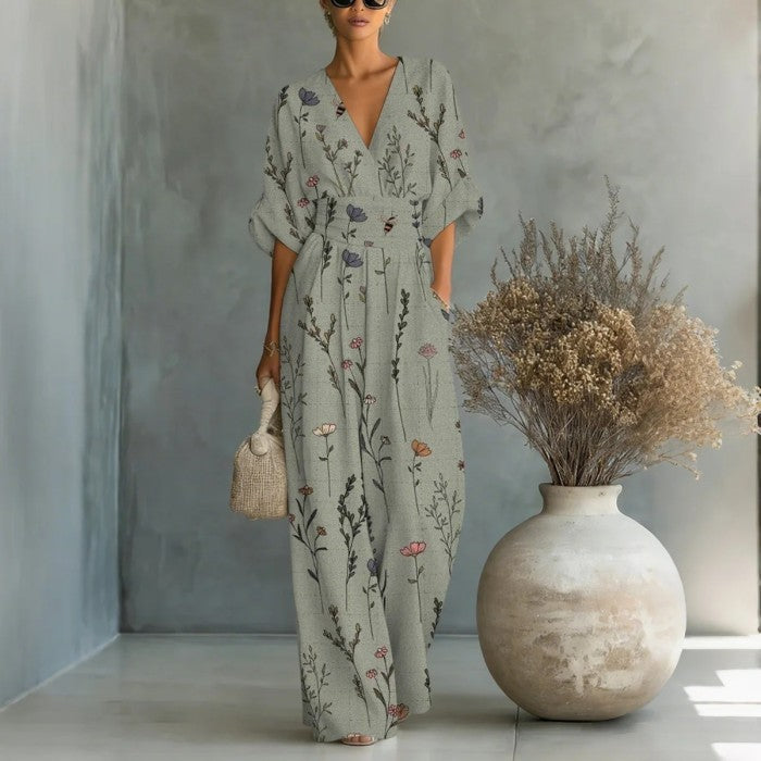 【S-3XL】🌺Elegantní dámský kombinéza s potiskem a výstřihem do V