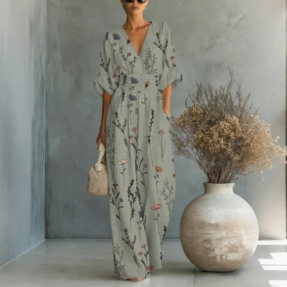 【S-3XL】🌺Elegantní dámský kombinéza s potiskem a výstřihem do V