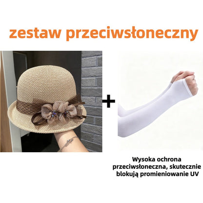 🌸👒Letní dámský klobouk s pletenými květinami, skládací