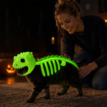 🐈Kostým kočky s kostrou dinosaura – strašidelný a zábavný kostým pro domácí mazlíčky