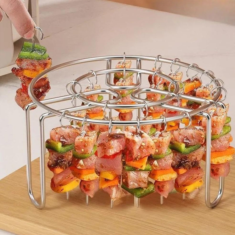 🔥Stojan na špízy do horkovzdušné fritézy – 🍢nerezový vertikální stojan na špízy vhodný pro přípravu domácích grilovaných pochoutek