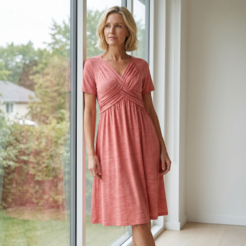 【S-3XL】👗Dámské dlouhé šaty s výstřihem do V a krátkými rukávy