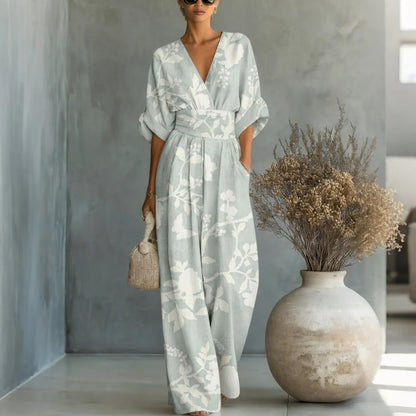 【S-3XL】🌺Elegantní dámský kombinéza s potiskem a výstřihem do V