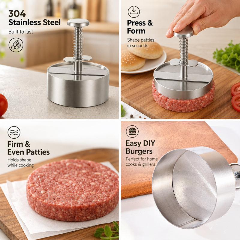 🍔Lis na hamburgery z nerezové oceli - 🥩Snadné přípravě dokonalých, rovnoměrných karbanátků