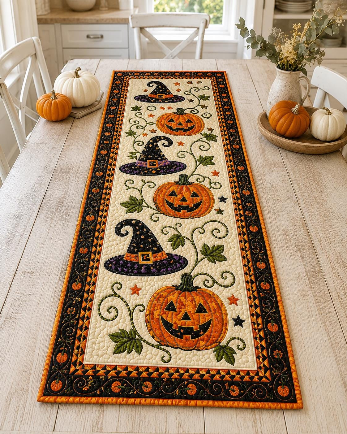 🎃Prošívaný ubrus s halloweenskými motivy – Útulná podzimní dekorace hotová během chvilky