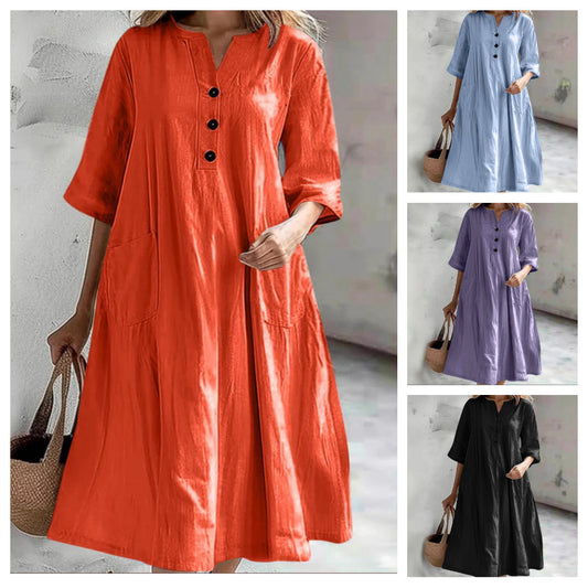 【S-2XL】👗Dámské nadměrné midi šaty střihu A s kapsami