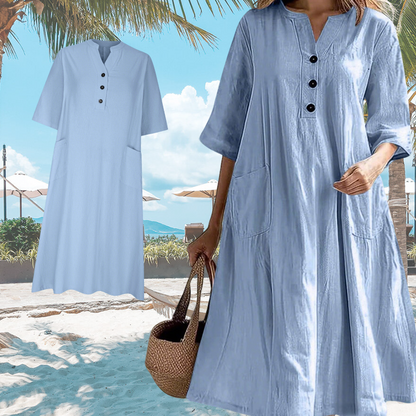 【S-2XL】👗Dámské nadměrné midi šaty střihu A s kapsami