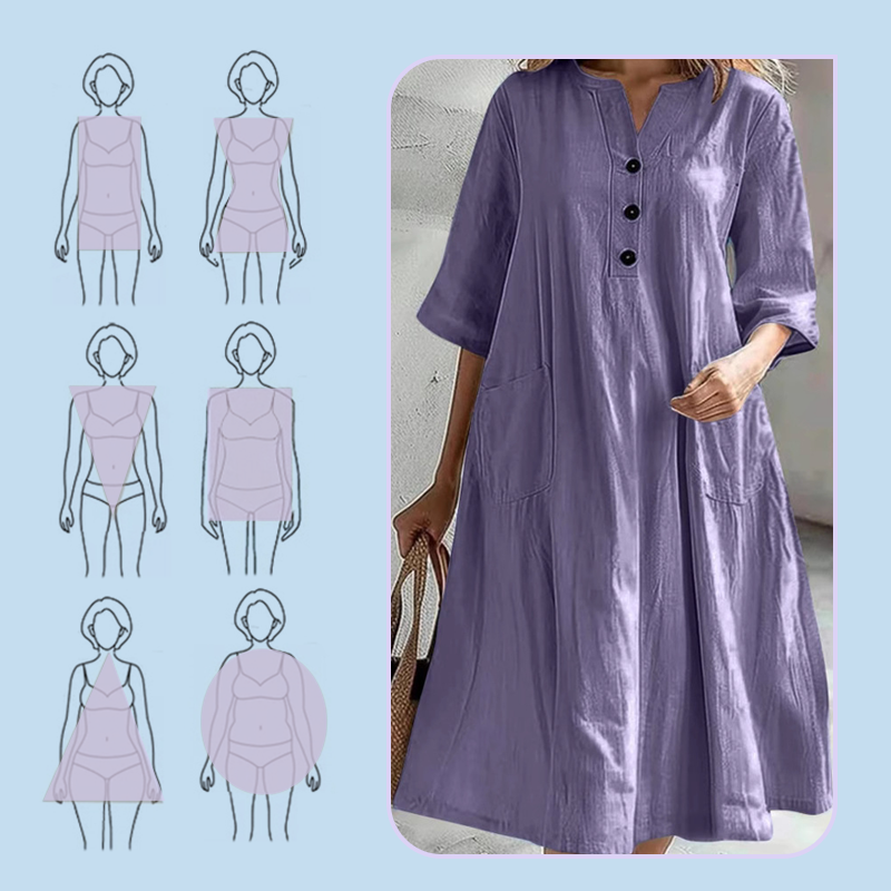 【S-2XL】👗Dámské nadměrné midi šaty střihu A s kapsami