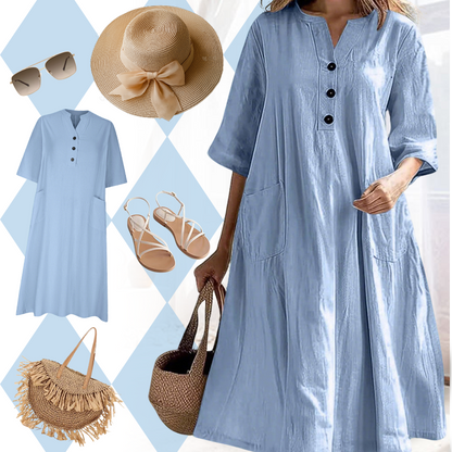 【S-2XL】👗Dámské nadměrné midi šaty střihu A s kapsami