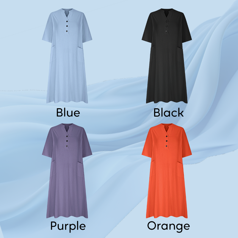 【S-2XL】👗Dámské nadměrné midi šaty střihu A s kapsami
