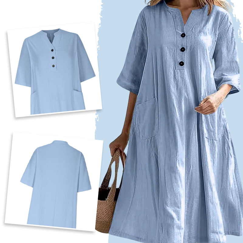 【S-2XL】👗Dámské nadměrné midi šaty střihu A s kapsami