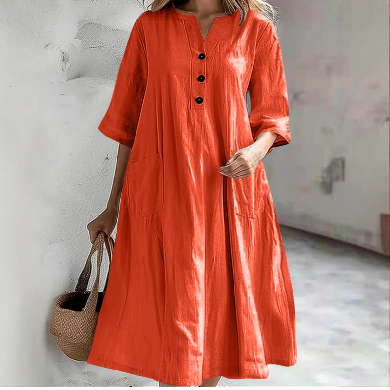 【S-2XL】👗Dámské nadměrné midi šaty střihu A s kapsami