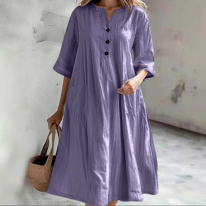 【S-2XL】👗Dámské nadměrné midi šaty střihu A s kapsami