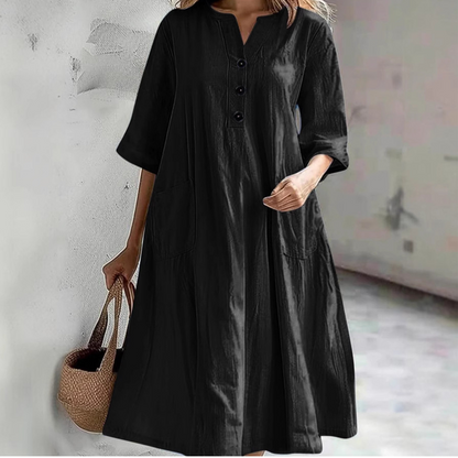 【S-2XL】👗Dámské nadměrné midi šaty střihu A s kapsami