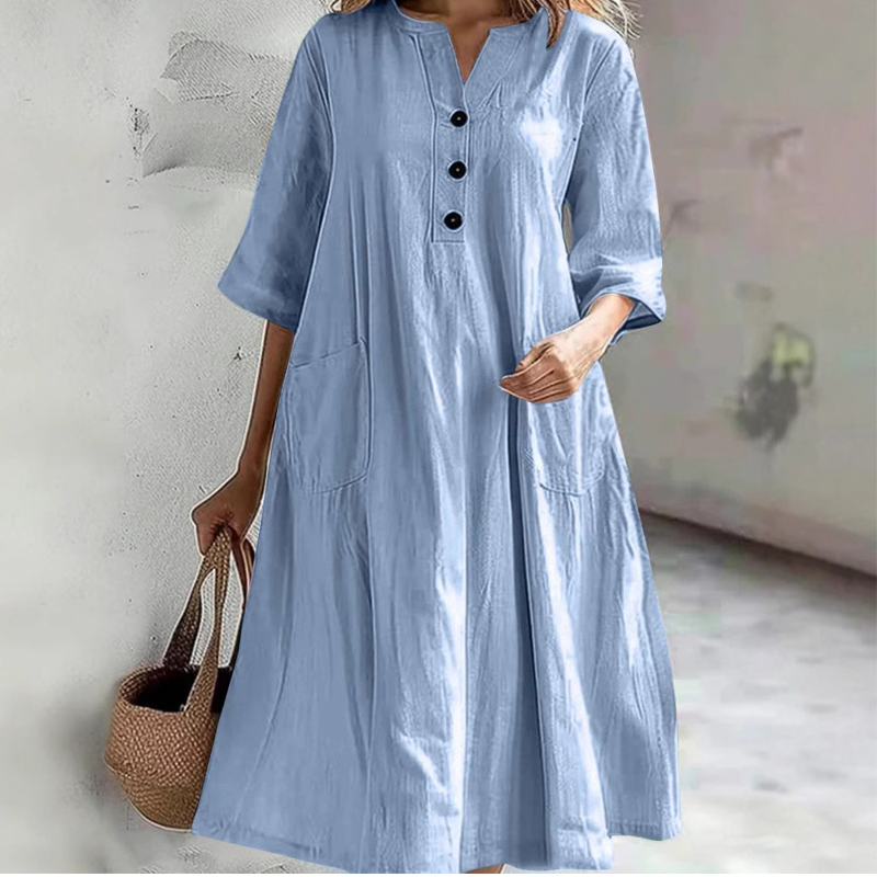 【S-2XL】👗Dámské nadměrné midi šaty střihu A s kapsami