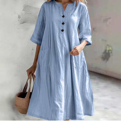 【S-2XL】👗Dámské nadměrné midi šaty střihu A s kapsami