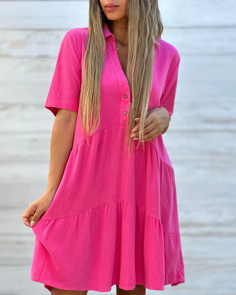 【M-4XL】💝Jednobarevné, pohodlné šaty s knoflíky a záhyby