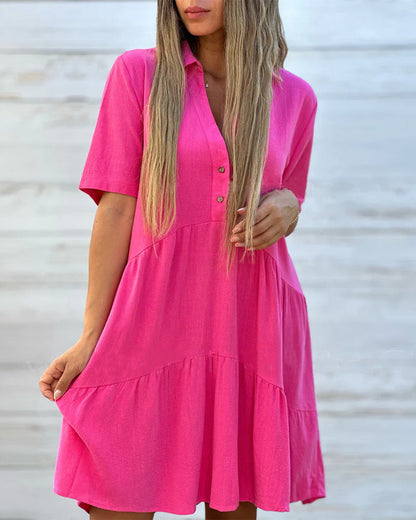【M-4XL】💝Jednobarevné, pohodlné šaty s knoflíky a záhyby