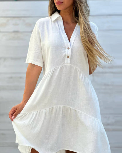 【M-4XL】💝Jednobarevné, pohodlné šaty s knoflíky a záhyby
