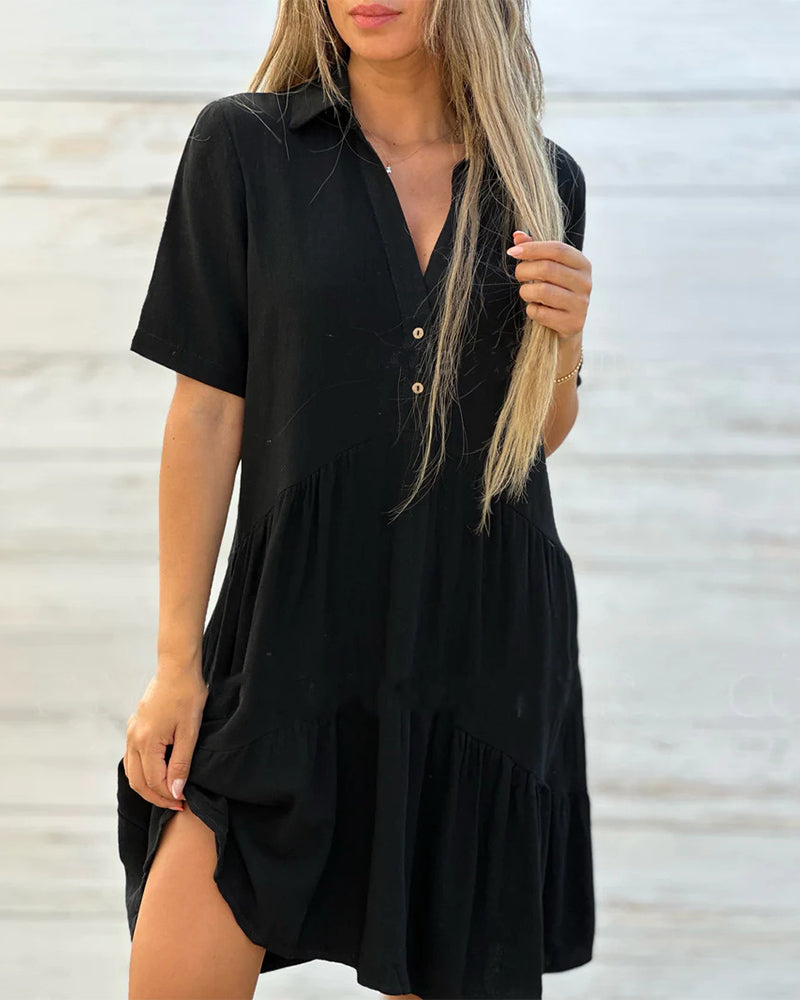 【M-4XL】💝Jednobarevné, pohodlné šaty s knoflíky a záhyby