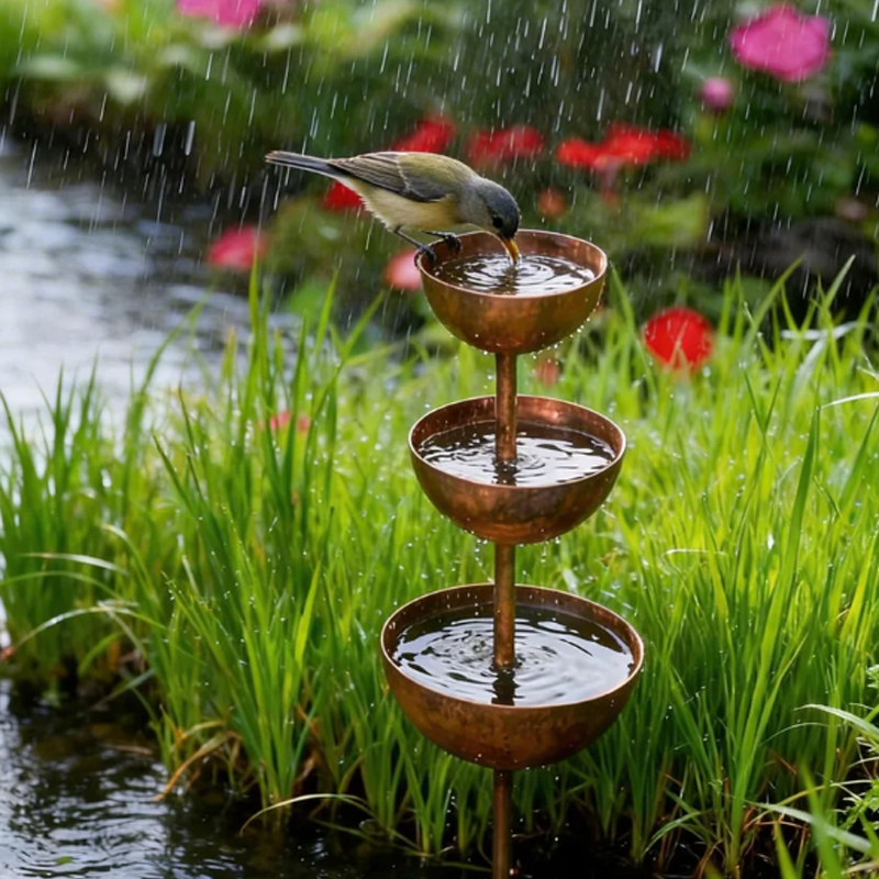 🐦Rustikální třípatrový kovový stojan na krmení a napájení ptáků