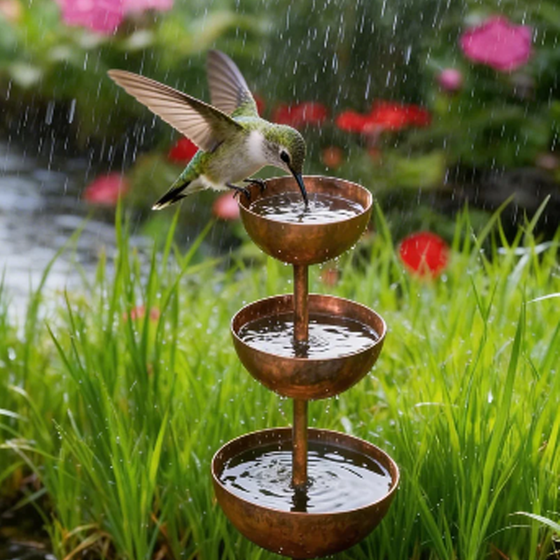 🐦Rustikální třípatrový kovový stojan na krmení a napájení ptáků