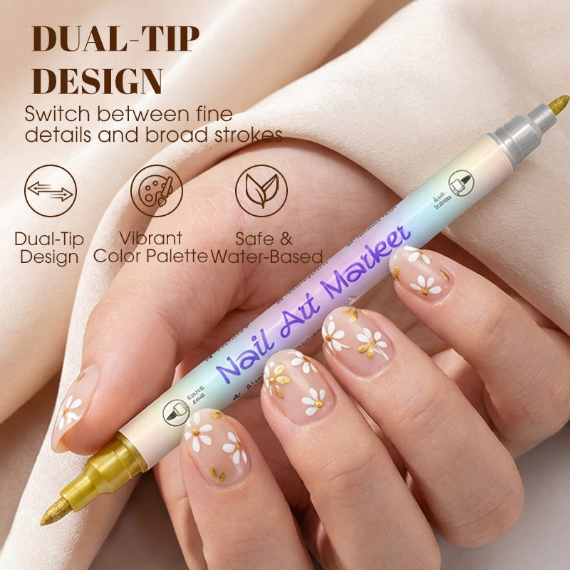 【🔥1 sada 12 barev】💅🎨Dvoustranná sada fixů na zdobení nehtů