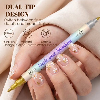 【🔥1 sada 12 barev】💅🎨Dvoustranná sada fixů na zdobení nehtů