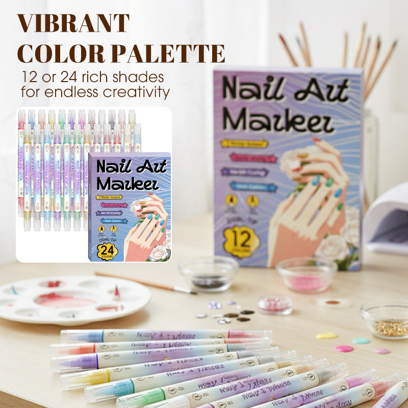 【🔥1 sada 12 barev】💅🎨Dvoustranná sada fixů na zdobení nehtů