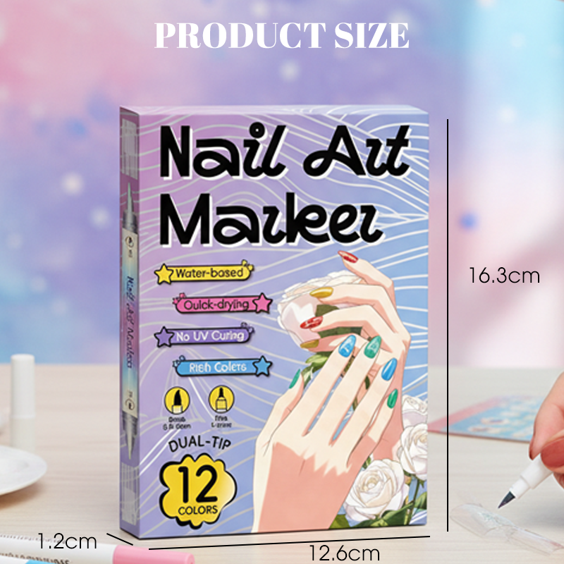 【🔥1 sada 12 barev】💅🎨Dvoustranná sada fixů na zdobení nehtů