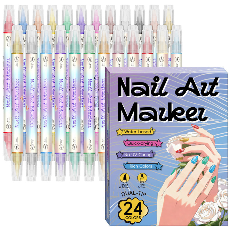 【🔥1 sada 12 barev】💅🎨Dvoustranná sada fixů na zdobení nehtů