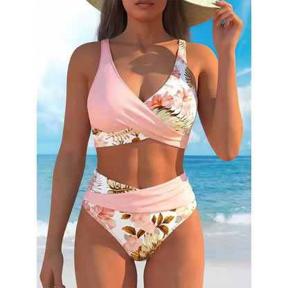 【🏖️EU S-XL】🌊👙Női virágmintás, magas derekú bikini szett
