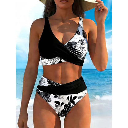 【🏖️EU S-XL】🌊👙Női virágmintás, magas derekú bikini szett