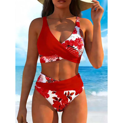 【🏖️EU S-XL】🌊👙Női virágmintás, magas derekú bikini szett