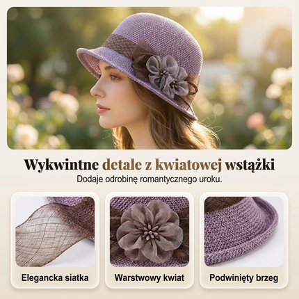 🌸👒Letní dámský klobouk s pletenými květinami, skládací