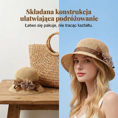 🌸👒Letní dámský klobouk s pletenými květinami, skládací