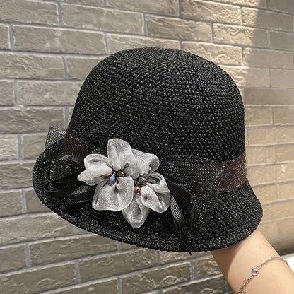 🌸👒Letní dámský klobouk s pletenými květinami, skládací